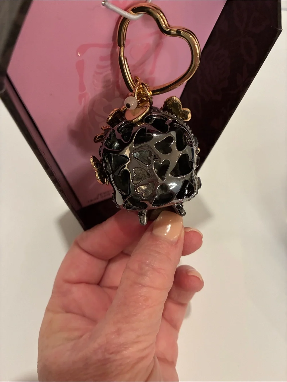 Betsey Johnson Black Crystal Skull with Gold Butterflies with Gold Hardware